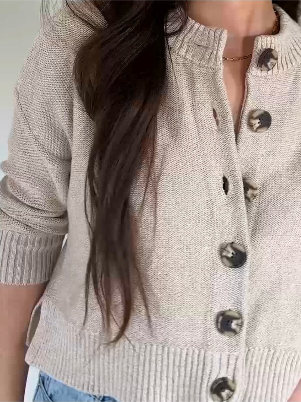 Quince Cropped Cotton Button-Front Cardigan Cement Mark
